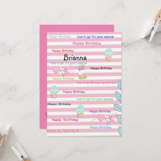 FUN Cupcake Happy Birthday uitnodiging (Voorkant / Achterkant in situ)