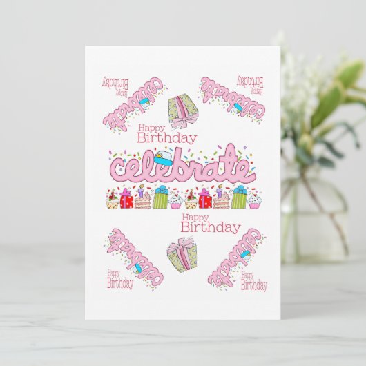 FUN Cupcake Happy Birthday uitnodiging (Staand voorkant)