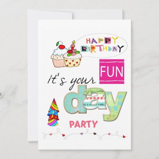 FUN Cupcake Happy Birthday uitnodiging (Voorkant)