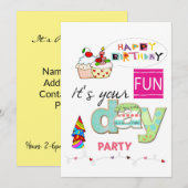 FUN Cupcake Happy Birthday uitnodiging (Voorkant / Achterkant)