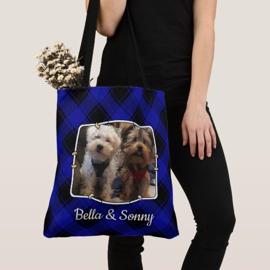 Fun Custom 2 Photo Lijst Blue & Black Pset Tote Bag (Dichtbij)