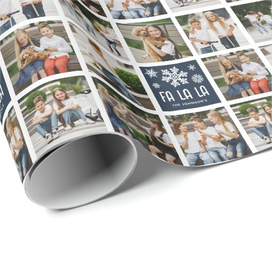 Fun Custom 8 x Photo Grid FA LA Wrapping Paper Cadeaupapier (Rol Hoek)