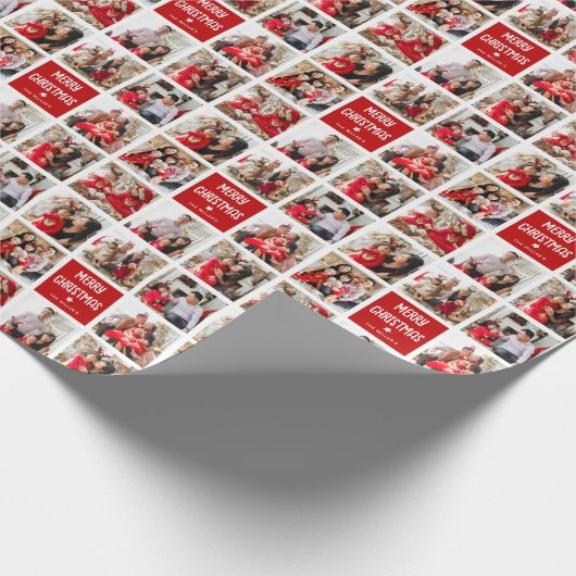 Fun Custom 8 x Photo Grid Merry Kerstry Cadeaupapier (Hoek)