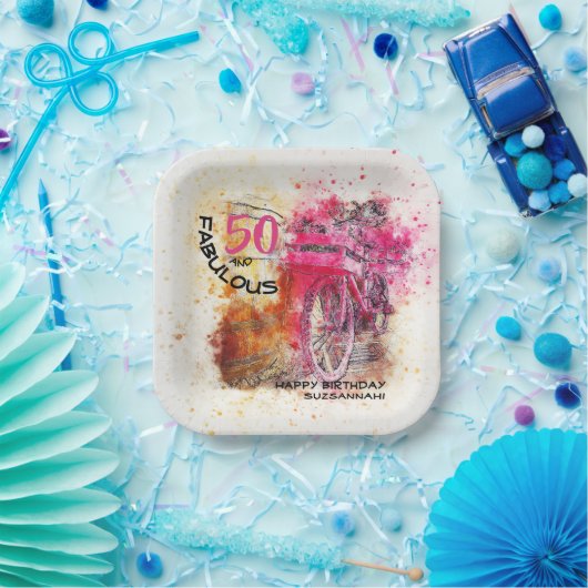 Fun Custom Aged Birthday  Girly Bicycle Papieren Bordje (Feest)