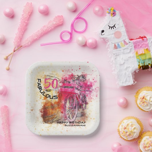 Fun Custom Aged Birthday  Girly Bicycle Papieren Bordje (Feest)