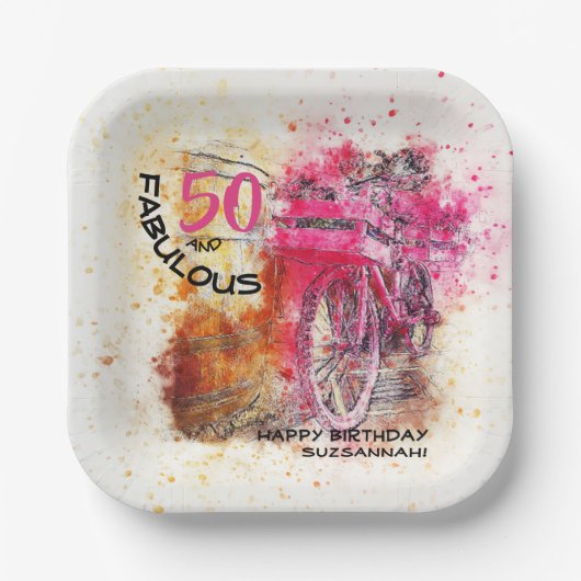 Fun Custom Aged Birthday  Girly Bicycle Papieren Bordje (Voorkant)