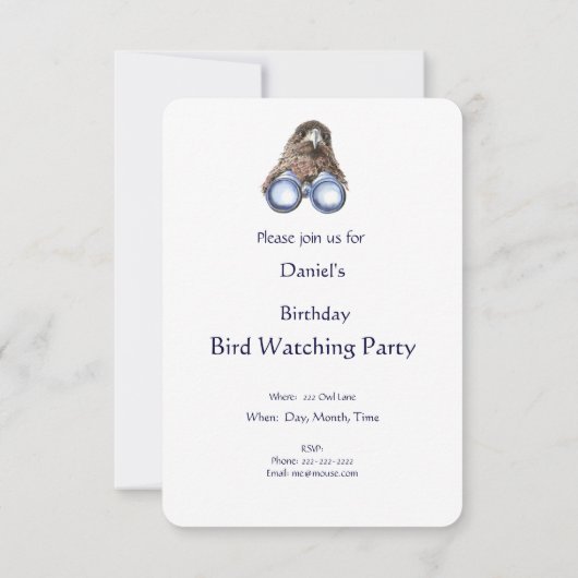 Fun Custom Bird Watting Birthday Party nodigt uit Kaart (Achterkant)