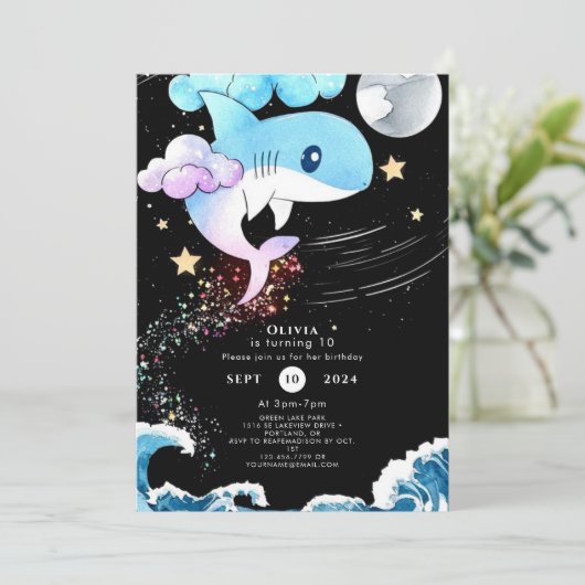 Fun Custom Boho Shark Verjaardag Kaart (Staand voorkant)