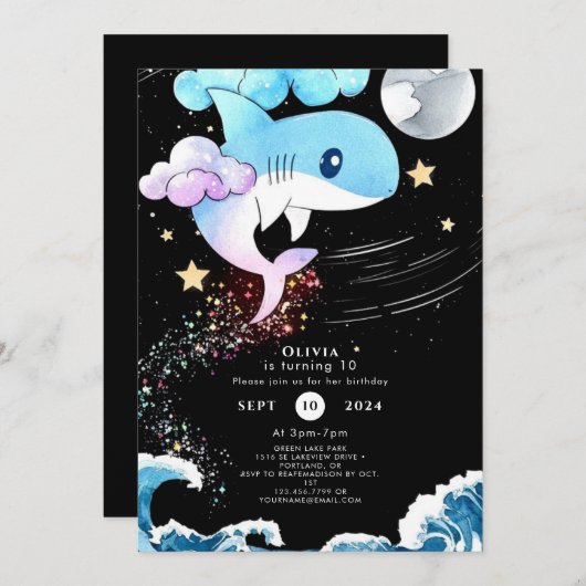 Fun Custom Boho Shark Verjaardag Kaart (Voorkant / Achterkant)