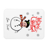 Fun Custom Face Photo Cute Snowman Merry kerst Magneet (Horizontaal)