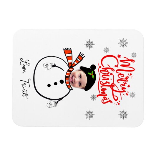 Fun Custom Face Photo Cute Snowman Merry kerst Magneet (Horizontaal)