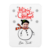 Fun Custom Face Photo Cute Snowman Merry kerst Magneet (Verticaal)