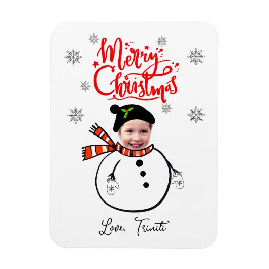Fun Custom Face Photo Cute Snowman Merry kerst Magneet (Verticaal)