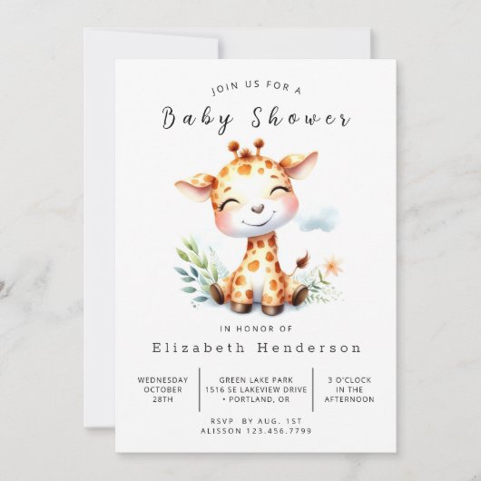 Fun Custom Giraffe Baby shower Kaart (Voorkant)