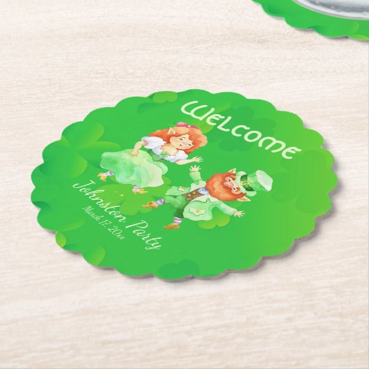 Fun Custom Green Irish Elves Dance St. Patrick Jig Kartonnen Onderzetters (Gekanteld)