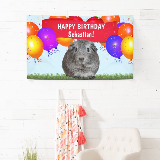 Fun Custom Happy Birthday Balloons Gray Guinee Pig Spandoek (Insitu)