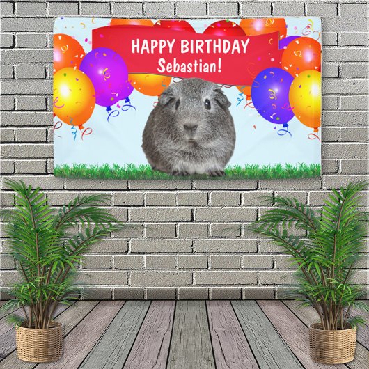 Fun Custom Happy Birthday Balloons Gray Guinee Pig Spandoek