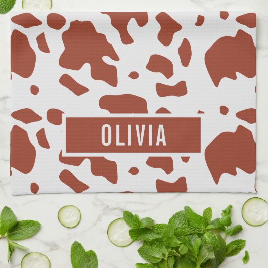 Fun Custom Name Ayrshire Koe Animal Print Patroon Theedoek (Gevouwen)