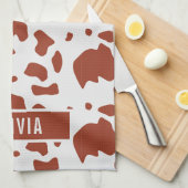 Fun Custom Name Ayrshire Koe Animal Print Patroon Theedoek (Quarter Fold)