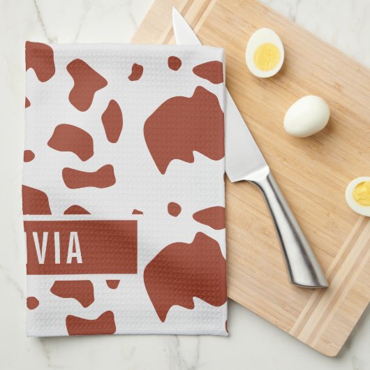 Fun Custom Name Ayrshire Koe Animal Print Patroon Theedoek (Quarter Fold)