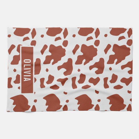 Fun Custom Name Ayrshire Koe Animal Print Patroon Theedoek (Horizontaal)