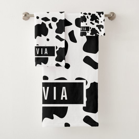 Fun Custom Name Holstein Koe Animal Print Patroon Bad Handdoek (Insitu)