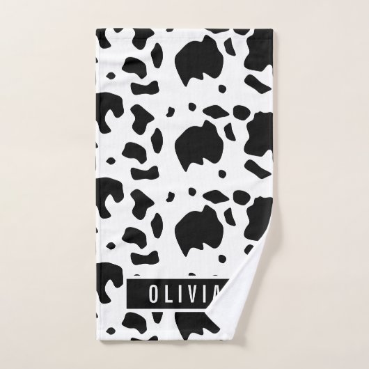 Fun Custom Name Holstein Koe Animal Print Patroon Bad Handdoek (Handdoek)