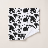 Fun Custom Name Holstein Koe Animal Print Patroon Bad Handdoek (Wasdoekje)