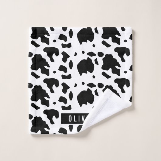Fun Custom Name Holstein Koe Animal Print Patroon Bad Handdoek (Wasdoekje)
