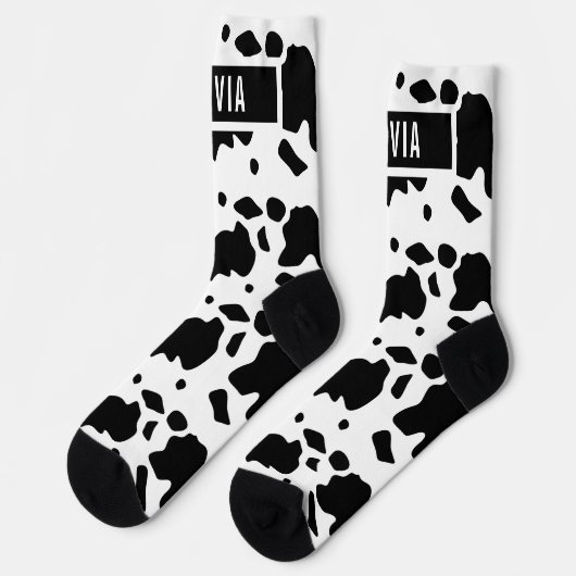 Fun Custom Name Holstein Koe Animal Print Patroon Sokken (Links)