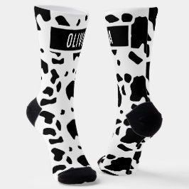 Fun Custom Name Holstein Koe Animal Print Patroon Sokken