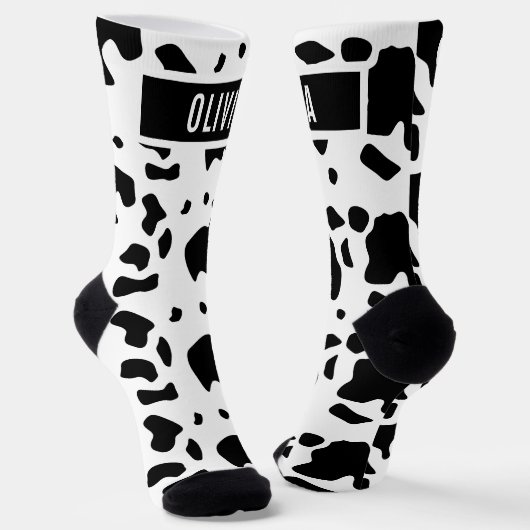 Fun Custom Name Holstein Koe Animal Print Patroon Sokken (Gebogen)