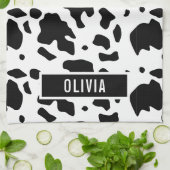 Fun Custom Name Holstein Koe Animal Print Patroon Theedoek (Gevouwen)