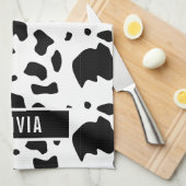 Fun Custom Name Holstein Koe Animal Print Patroon Theedoek (Quarter Fold)