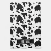 Fun Custom Name Holstein Koe Animal Print Patroon Theedoek (Verticaal)