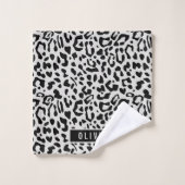 Fun Custom Name Snow Leopard Animal Print Patroon Bad Handdoek (Wasdoekje)