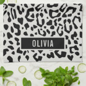 Fun Custom Name Snow Leopard Animal Print Patroon Theedoek (Gevouwen)