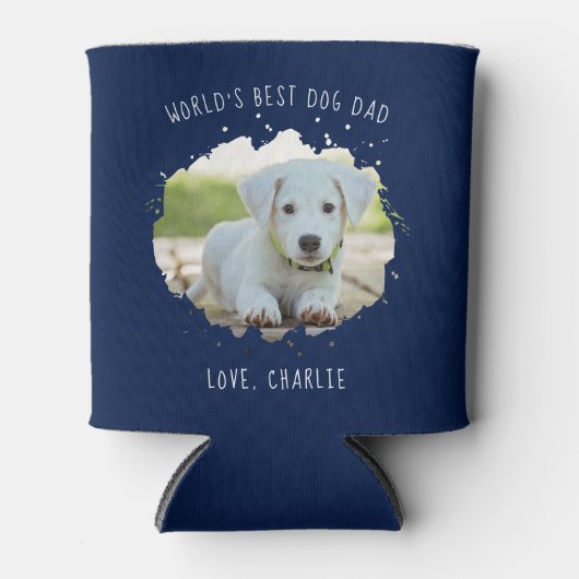 Fun Custom Pet Photo Splash World's Best Dog Dad Blikjeskoeler (Voorkant)