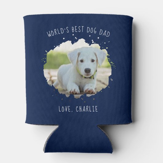 Fun Custom Pet Photo Splash World's Best Dog Dad Blikjeskoeler (Achterkant)