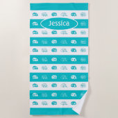 Fun Custom Retro Campers in Aqua en White Strandlaken (Voorkant)