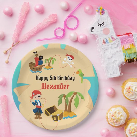 Fun Custom Treasure Map Boy Pirate Birthday Party Papieren Bordje (Feest)