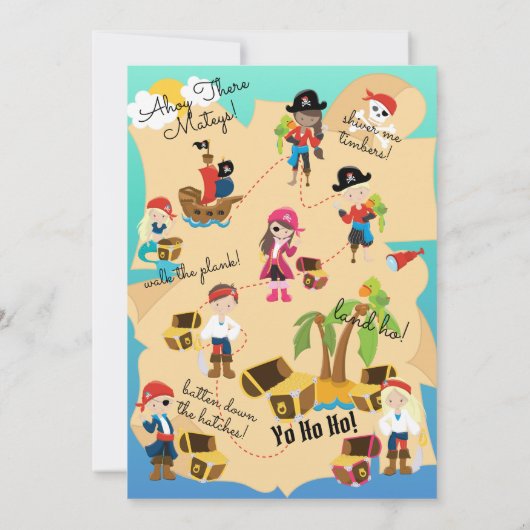 Fun Custom Treasure Map Pirate Boy Birthday Party Kaart (Achterkant)