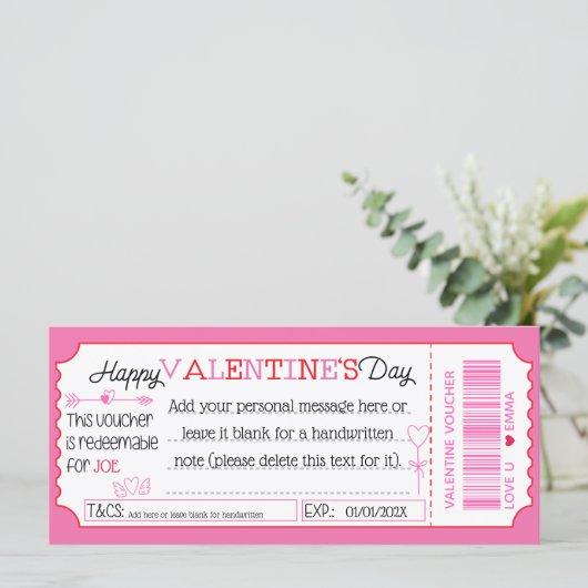 Fun Custom Valentijnsdag Kaart as Gift Voucher (Staand voorkant)