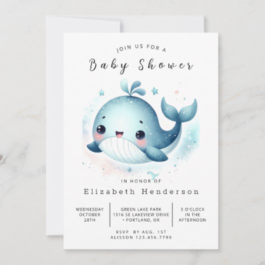 Fun Custom Whale Baby shower Kaart (Voorkant)