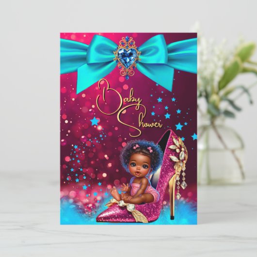 Fun Cute Baby Shower Girl Pink Blue Baby Shoe Kaart (Staand voorkant)