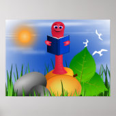 Fun Cute Book Worm Bookworm Poster Print (Voorkant)