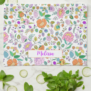 Fun Cute Botanical Colorful Floral Monogram Theedoek