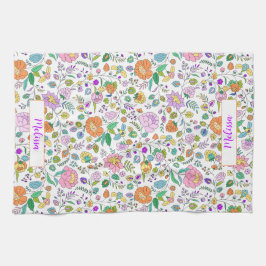 Fun Cute Botanical Colorful Floral Monogram Theedoek