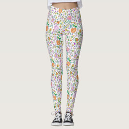 Fun Cute Botanical Colorful Floral Pattern Leggings