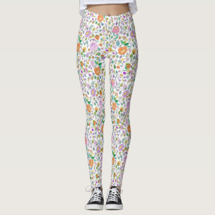 Fun Cute Botanical Colorful Floral Pattern Leggings